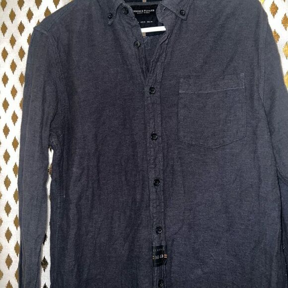 Denim & flower Men’s wool flannel button up shirt size M - Picture 2 of 4